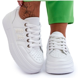 Modne Damskie Sneakersy Na Platformie Białe Claribel