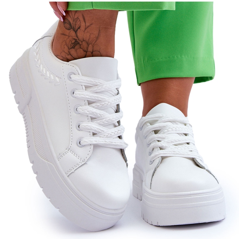 FG2 Wygodne Damskie Buty Sportowe Na Platformie Białe Devan