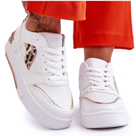 Skórzane Damskie Sportowe Buty W Cętki Białe Nancey