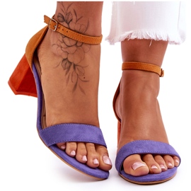 FB1 Zamszowe Sandały Na Niskim Obcasie Fioletowo-Żółte Quincy fioletowe