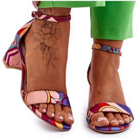 FB1 Satynowe Sandały Na Niskim Obcasie We Wzory Fioletowo-Różowe Quincy fioletowe