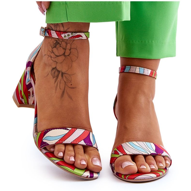 FB1 Satynowe Sandały Na Niskim Obcasie We Wzory Beżowo-Niebieskie Quincy brązowe