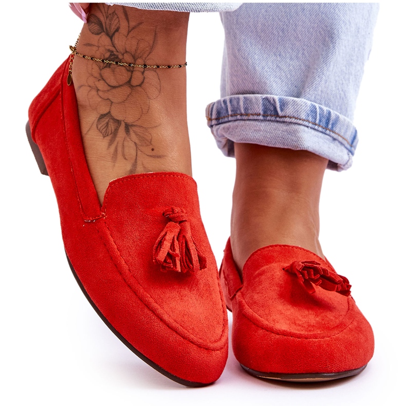 Zamszowe Klasyczne Mokasyny Z Frędzlami Ciemnopomarańczowe Averil