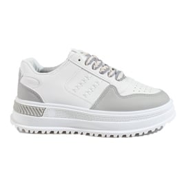 Damskie obuwie sportowe sneakersy na wysokiej platformie Shelovet biało-szare białe
