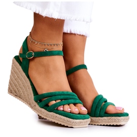 FJ1 Zamszowe Sandałki Na Koturnie Zielone Louisiana