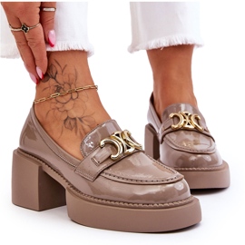 S.Barski Modne Półbuty Czółenka Na Masywnym Obcasie Beżowe Imani beżowy