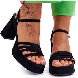 Damskie Zamszowe Sandały Na Obcasie I Platformie Czarne Verda