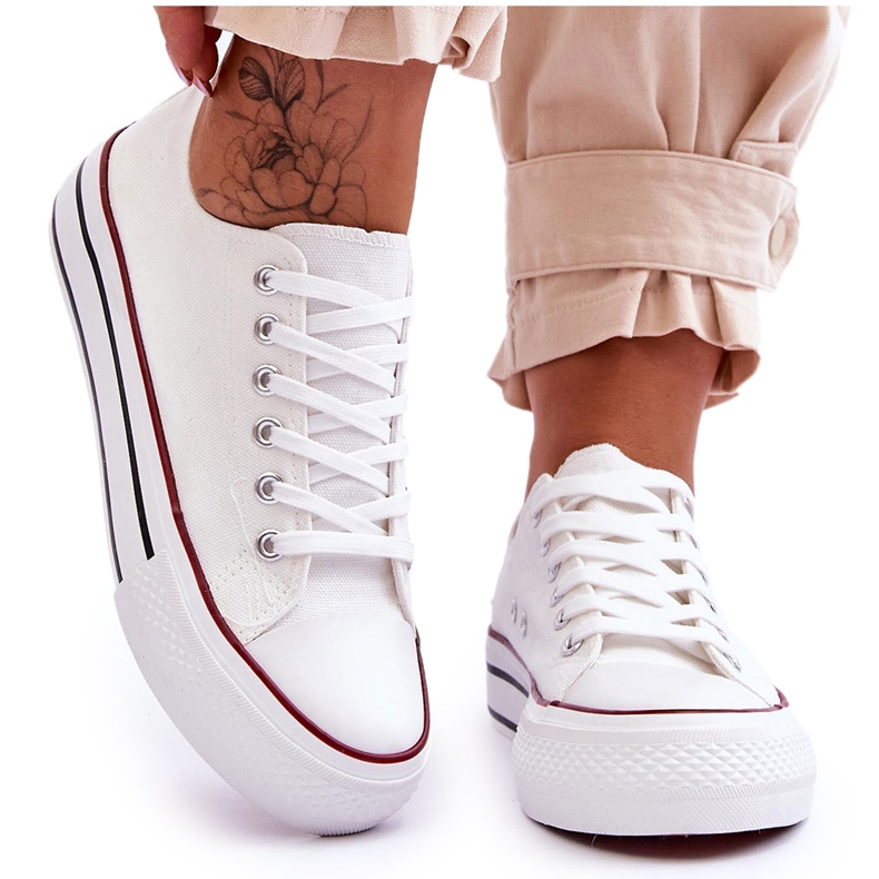 FB2 Damskie Trampki Na Masywnej Platformie Białe Ember