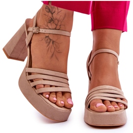 Damskie Zamszowe Sandały Na Obcasie I Platformie Beżowe Verda brązowe