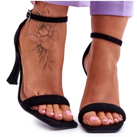 Zamszowe Damskie Sandały Na Obcasie Czarne Rousses