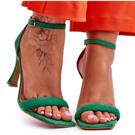 Zamszowe Damskie Sandały Na Obcasie Zielone Rousses