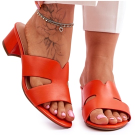 FJ1 Klasyczne Skórzane Klapki Na Niskim Obcasie Pomarańczowe Miley