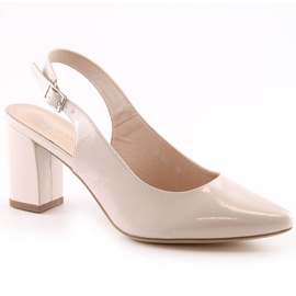 Sandały lakierowane damskie na słupku beżowe Sergio Leone SK162 beżowy