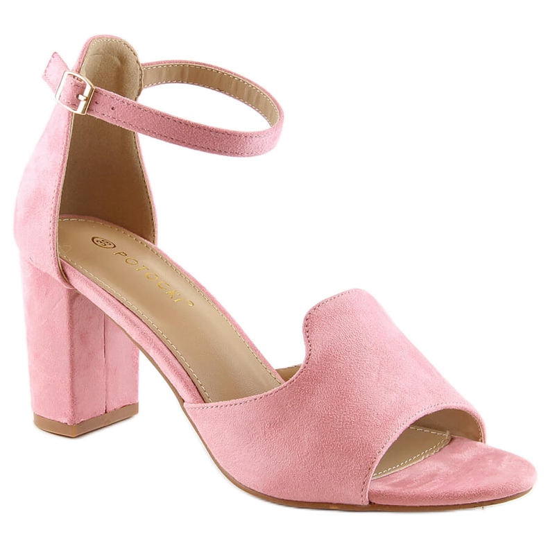Sandały zamszowe damskie na słupku różowe Potocki YQ21035