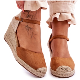 Zamszowe Sandałki Espadryle Na Koturnie Camel Cammer brązowe