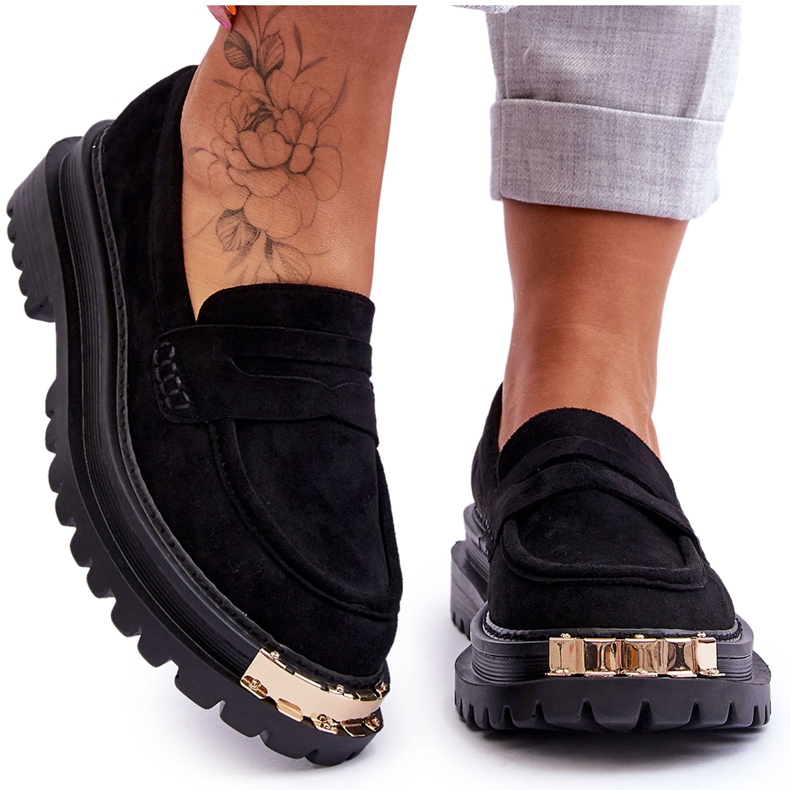 Klasyczne Zamszowe Mokasyny Z Ozdobą Czarne Monaro