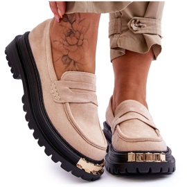 Klasyczne Zamszowe Mokasyny Z Ozdobą Beżowe Monaro beżowy