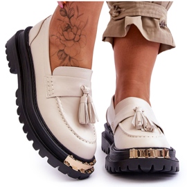 Klasyczne Półbuty Mokasyny Z Frędzlami Beżowe Lonisa beżowy