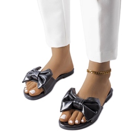 BM Czarne eleganckie klapki z kokardą Garnier