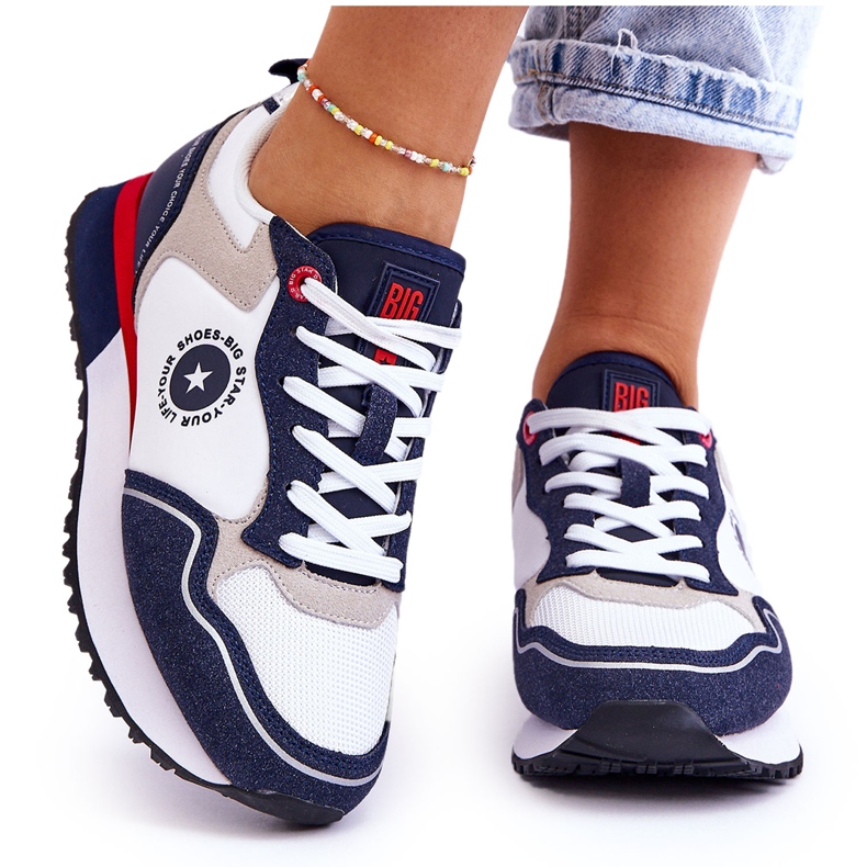 Damskie Sneakersy Memory Foam System Big Star LL274538 Biało-Granatowe białe