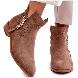 Vinceza Damskie Zamszowe Botki Na Suwak Beżowe Belliano beżowy