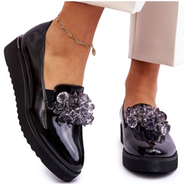 Vinceza Lakierowane Mokasyny Na Koturnie Z Kryształkami Czarne Loresa