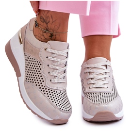 S.Barski Damskie Skórzane Ażurowe Buty Sportowe Jasnobeżowe Virginia beżowy