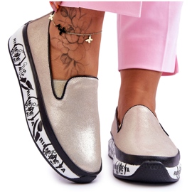 S.Barski Damskie Skórzane Tenisówki Slip-On Złote Ottavia złoty