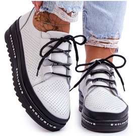 S.Barski Skórzane Ażurowe Buty Sportowe Białe Leonor