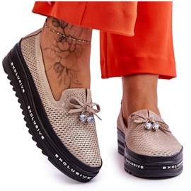 S.Barski Damskie Wsuwane Skórzane Trampki Błyszczące Złote Raven złoty