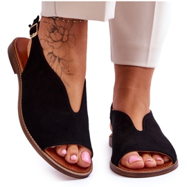 Zamszowe Sandały Damskie Lewski Shoes 3220/X Czarne