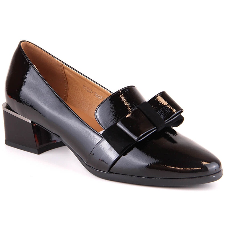 Lakierowane półbuty damskie na klocku czarne McKeylor 10871
