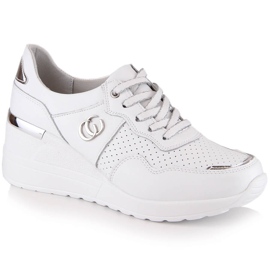 Skórzane komfortowe półbuty damskie na koturnie sneakersy białe S.Barski LR29169