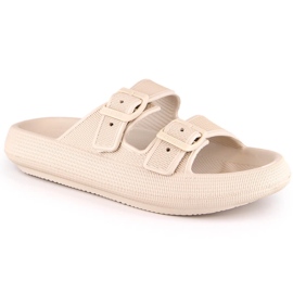 Klapki sportowe damskie na platformie beżowe Big Star LL274611 beżowy