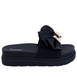 BM Klapki na platformie z misiem Teddy Black czarne