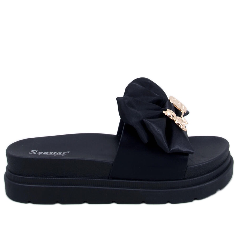 BM Klapki na platformie z misiem Teddy Black czarne