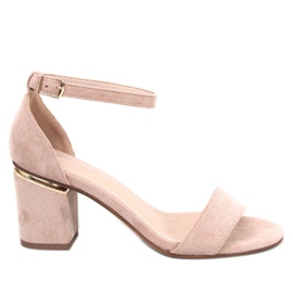 BM Sandałki na obcasie zamszowe Dicarlo Khaki beżowy