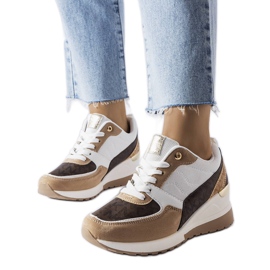 Biało-brązowe sneakersy na koturnie Fongemie białe