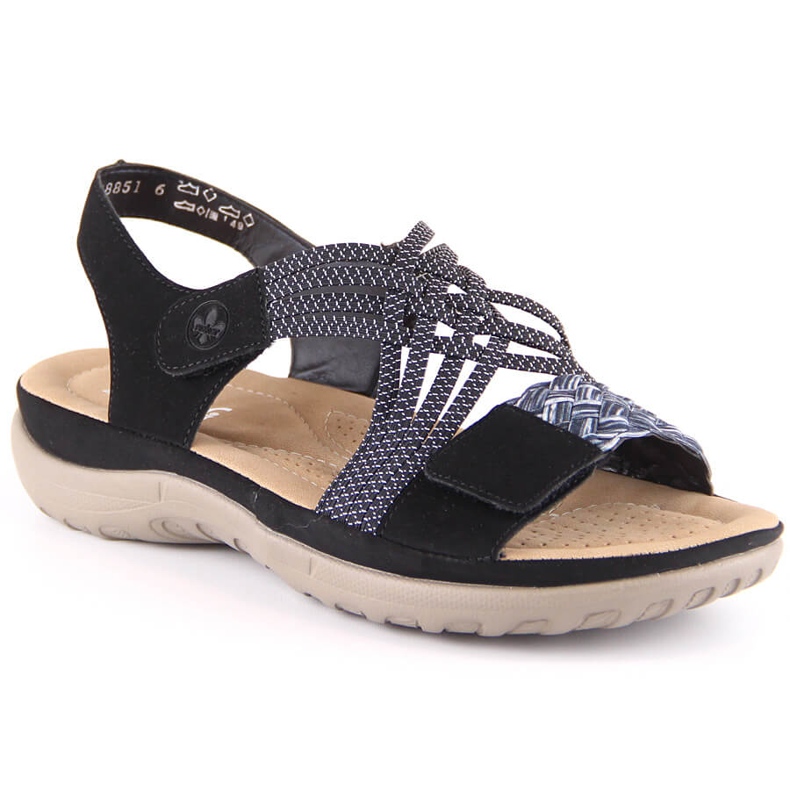 Komfortowe sandały damskie na rzepy czarne Rieker 64889-00