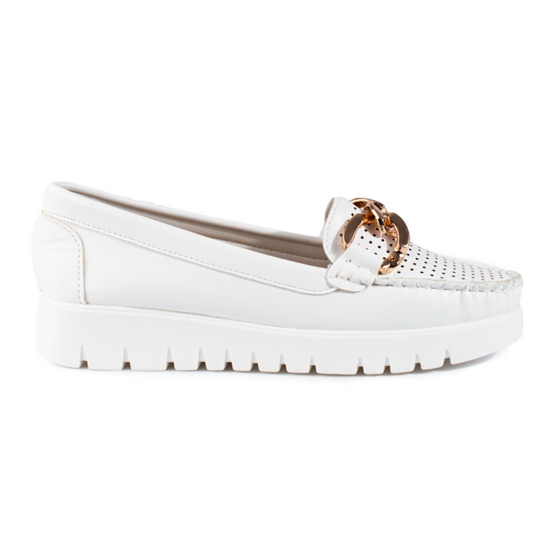 W. Potocki Mokasyny na grubej podeszwie z łańcuchem Potocki białe