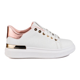 Damskie sneakersy Shelovet białe ze złotą wstawką