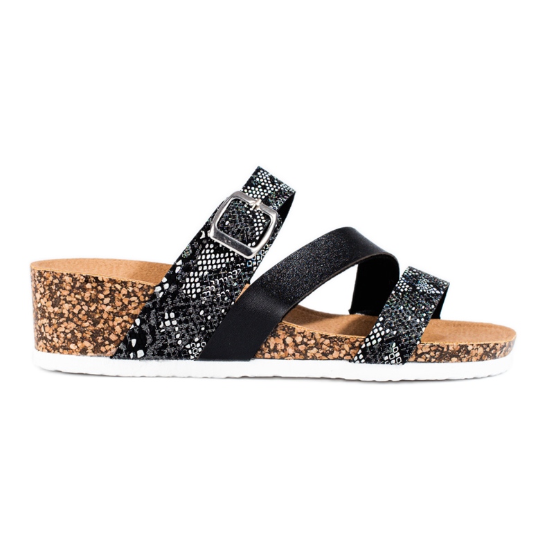 W. Potocki Klapki damskie na niskiej koturnie czarne Potocki