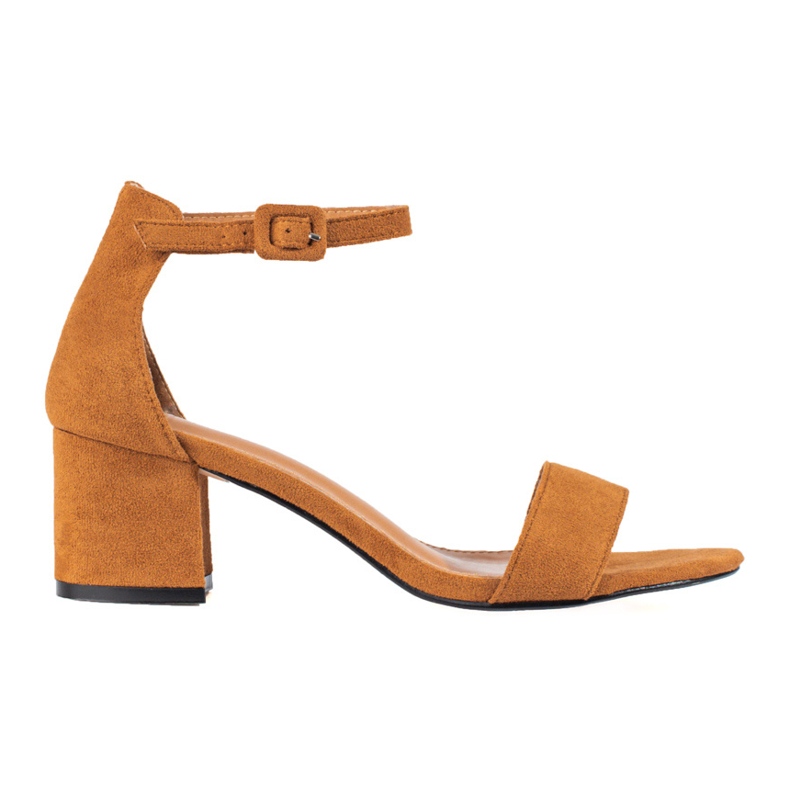 Zamszowe sandały na obcasie camel Shelovet brązowe
