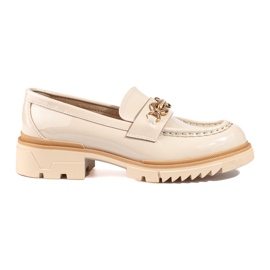 Lakierowane beżowe półbuty ze złotą ozdobą Shelovet beżowy