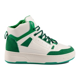 Biało-zielone wysokie sneakersy Shelovet białe