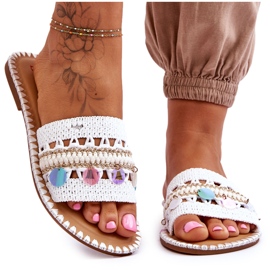 Damskie Plecione Zdobione Klapki Białe Millano