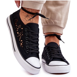 Damskie Koronkowe Materiałowe Trampki Czarne Fergo