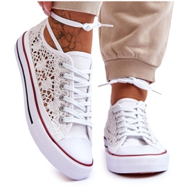 Damskie Koronkowe Materiałowe Trampki Białe Fergo