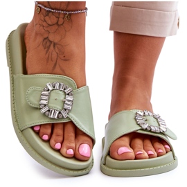 Damskie Klapki Na Platformie Z Ozdobą Zielone Beneca