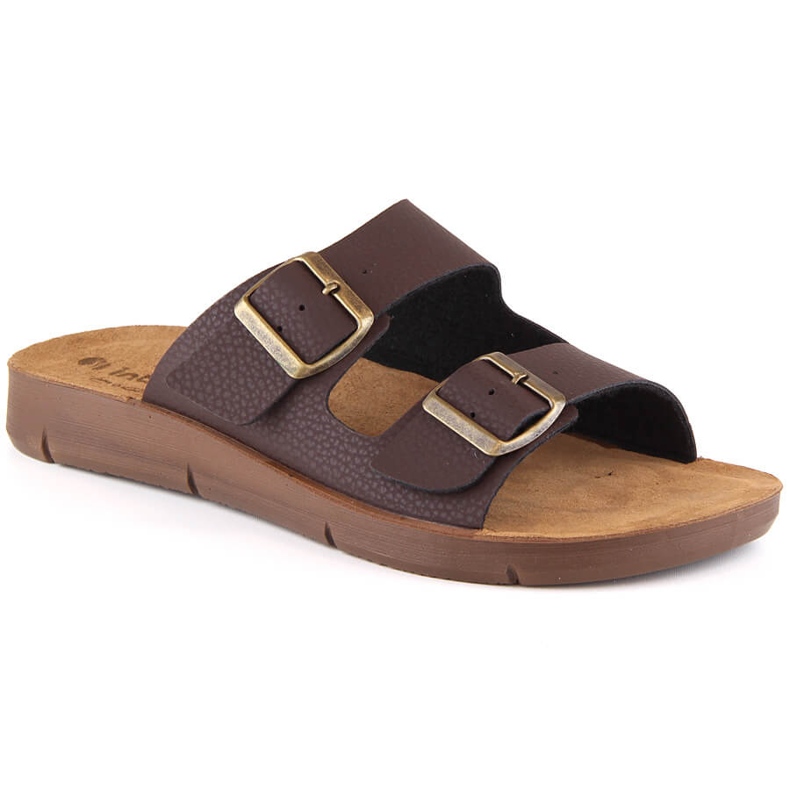 Komfortowe klapki męskie z klamrami brązowe Inblu CM000028-043